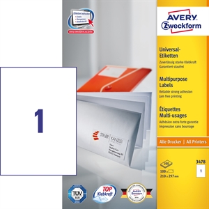 Avery ILC uniwersalna etykieta 210 x 297 mm, 100 sztuk.